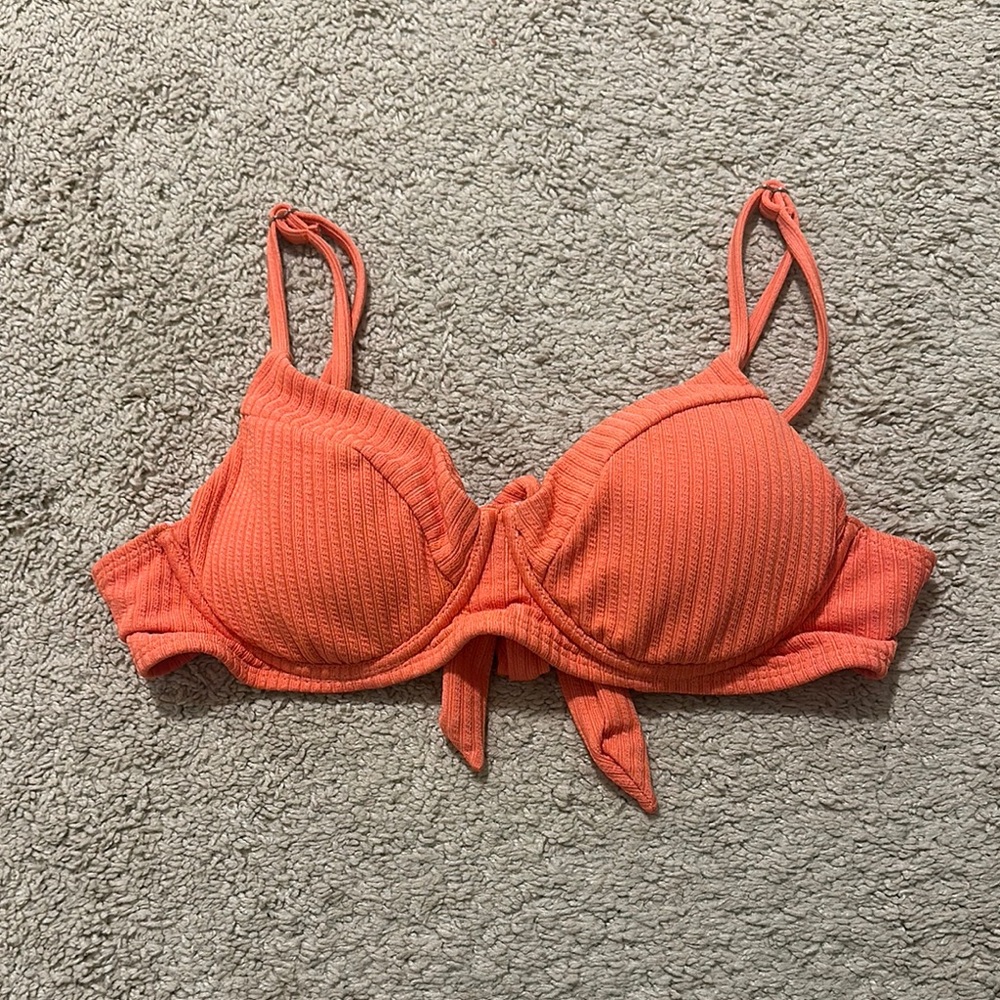 Women's Orange Ribbed Swim Suit Top
